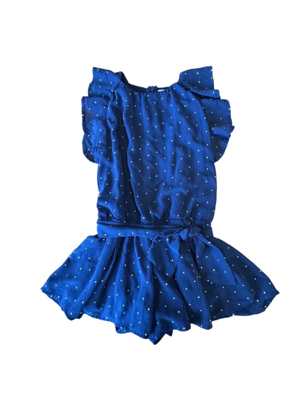 Mayoral Ruffled Shorts Romper Girls 6 Navy Blue Gold Dot Chiffon Playsuit Jumper
